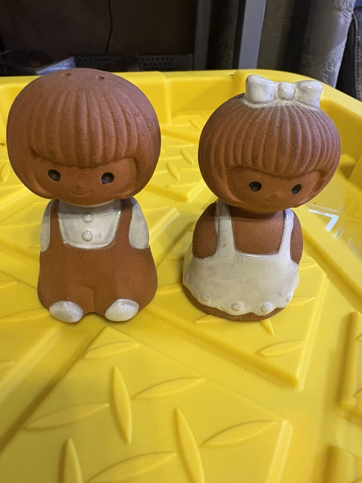 Vintage 1970s Terracotta Boy & Girl Salt & Pepper Shakers - Holt Howard