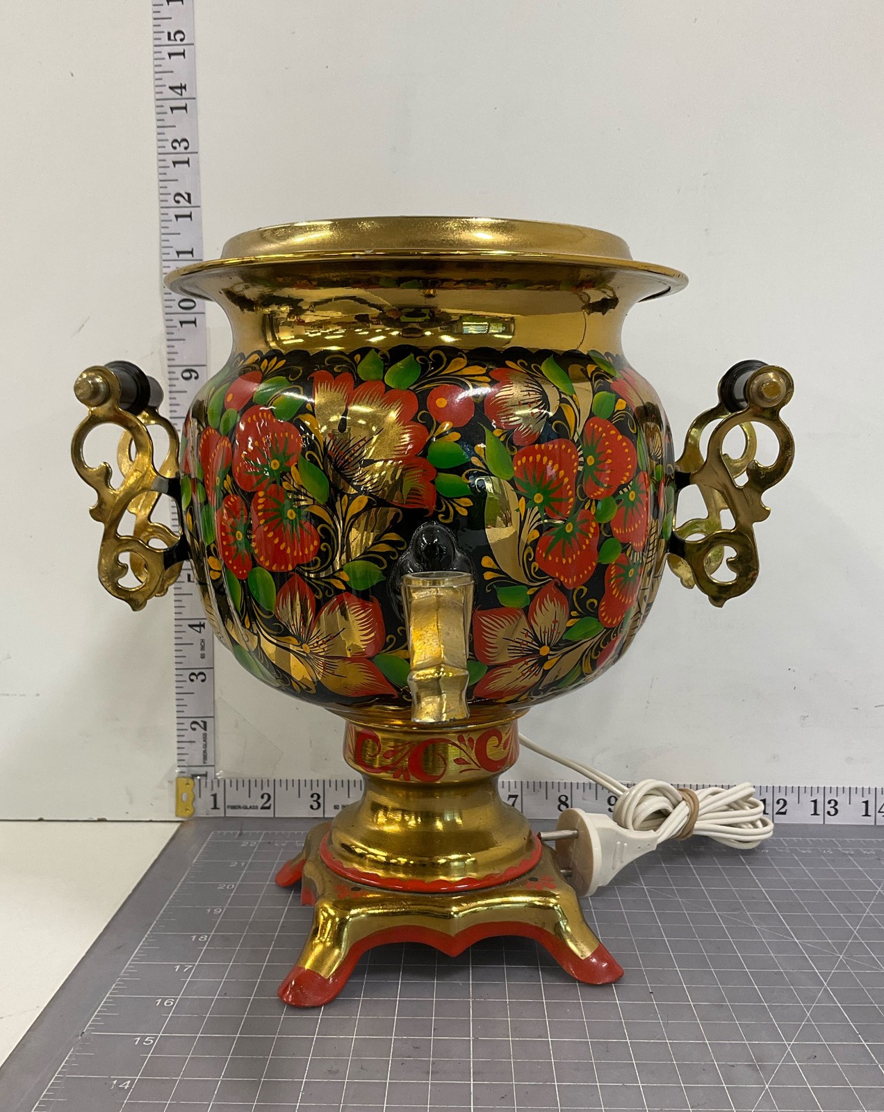 Vintage Russian Electric Samovar ZST Tula Khokhloma Hand Painted 1988 Soviet