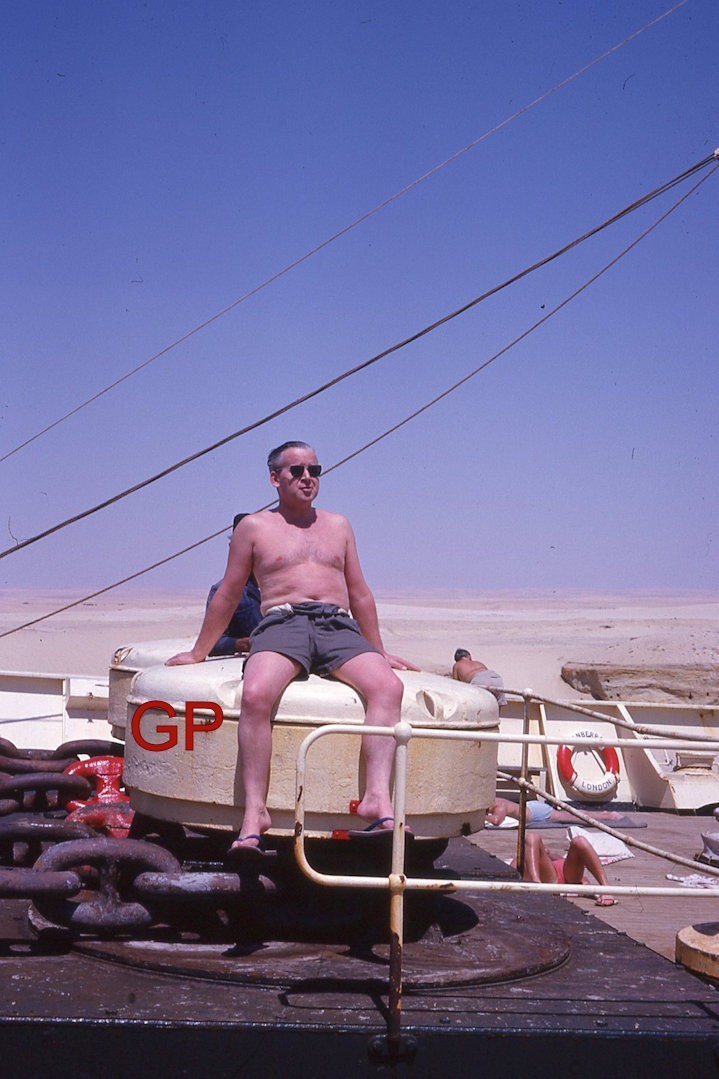#XX166 -d Old 35mm Slide Photo- Shirtless Man on Ship - 1963