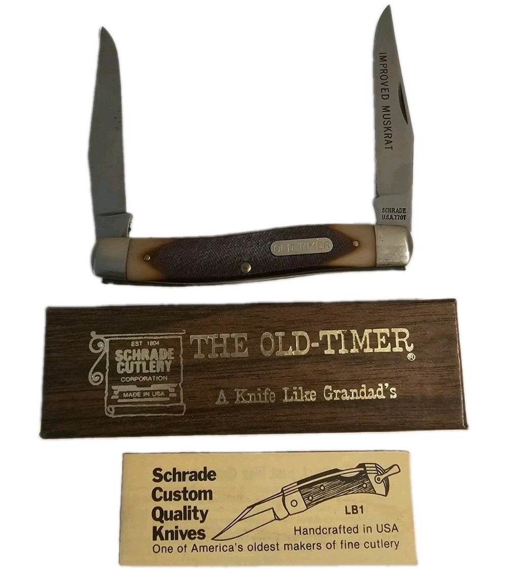 Vintage 1980\'s Schrade Old Timer 77OT Improved Muskrat Pocket Knife New In Box