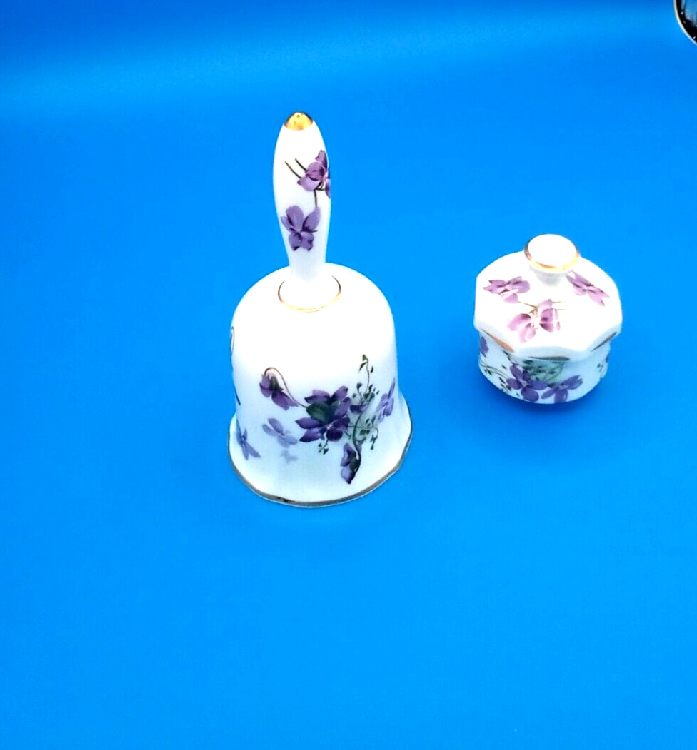 Lot Beautiful Hammersley bone china Victorian Violets trinket box w/ lid  & bell
