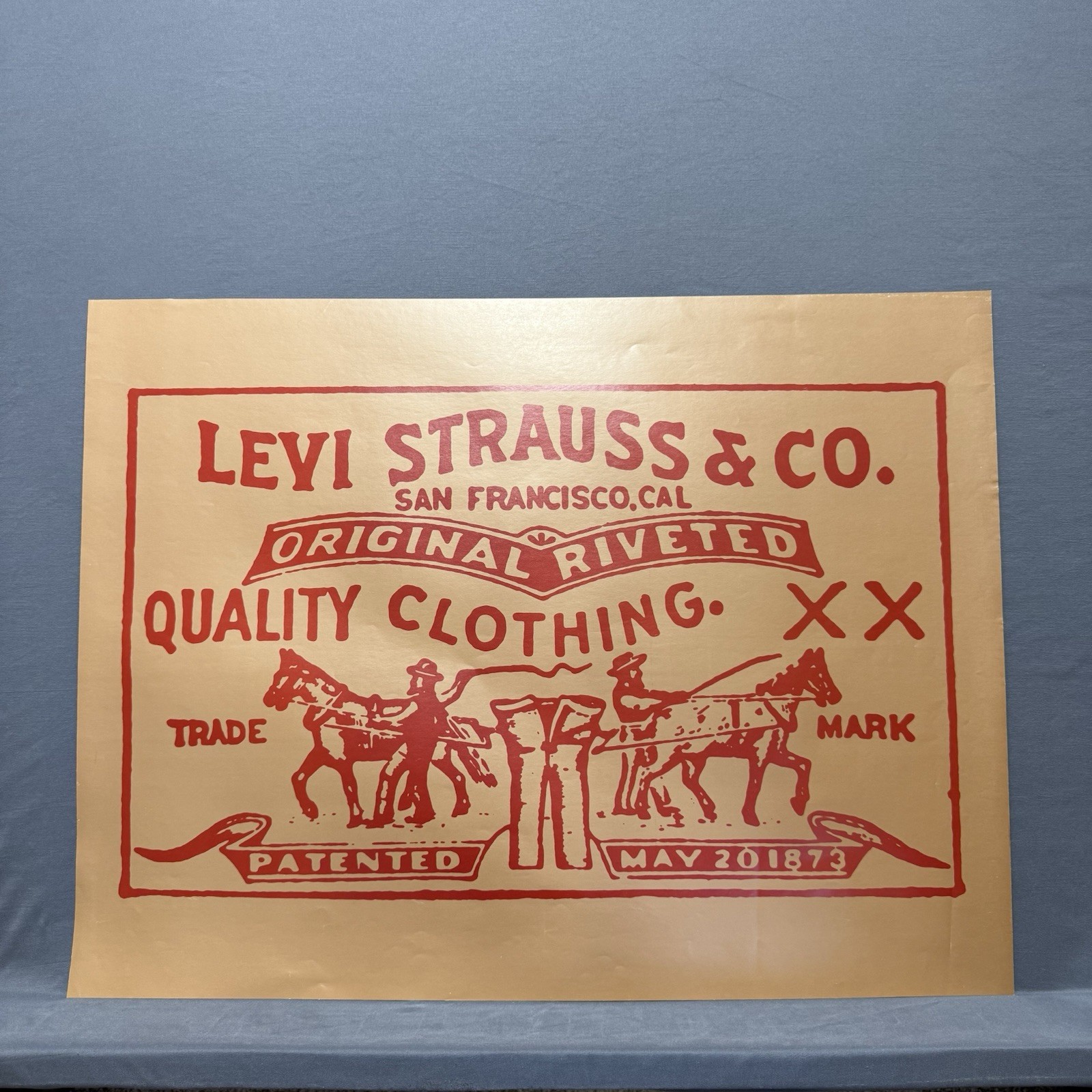 Vintage Original Levi Strauss Co Trade Mark Tag Poster 1970s 29x22 Advertisement