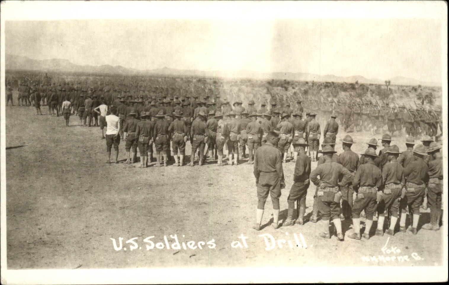 RPPC US Army soldiers at drill Campaign hat uniform 1918-30 real photo postcard