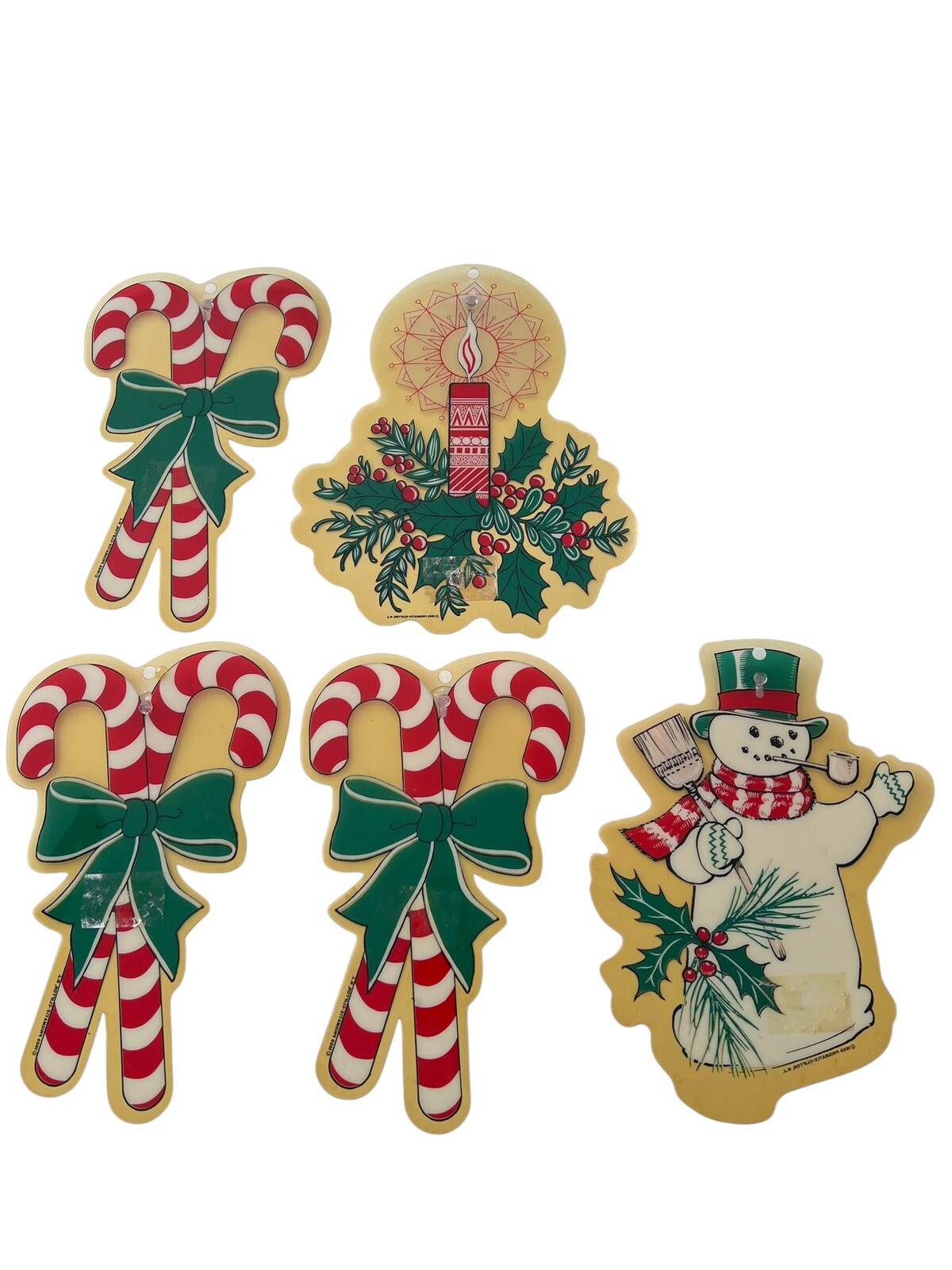 Vintage 1989 Prismatix Christmas Suction Cup Window Decor Snowman Candle Candy C