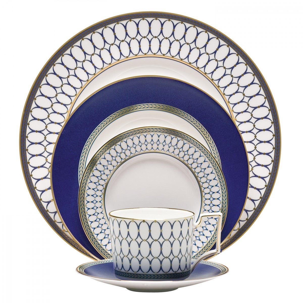 WEDGWOOD RENAISSANCE GOLD/BLUE 5PC SET 5C102100222.NEW IN BOX