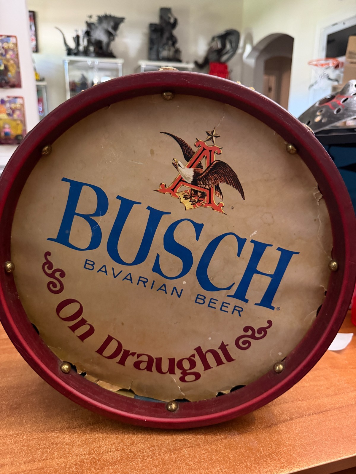 Busch Bavarian Beer Drum promo Man Cave Brewmania 13 x 5 Vintage Decor