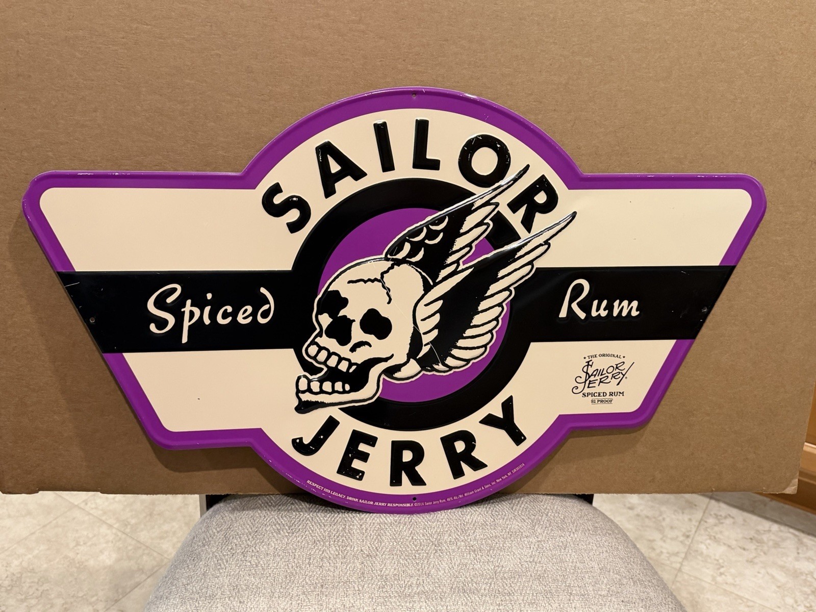 Rare 2016 Sailor Jerry Spiced Rum Winged Skull Metal Sign READ DESCRIPTION