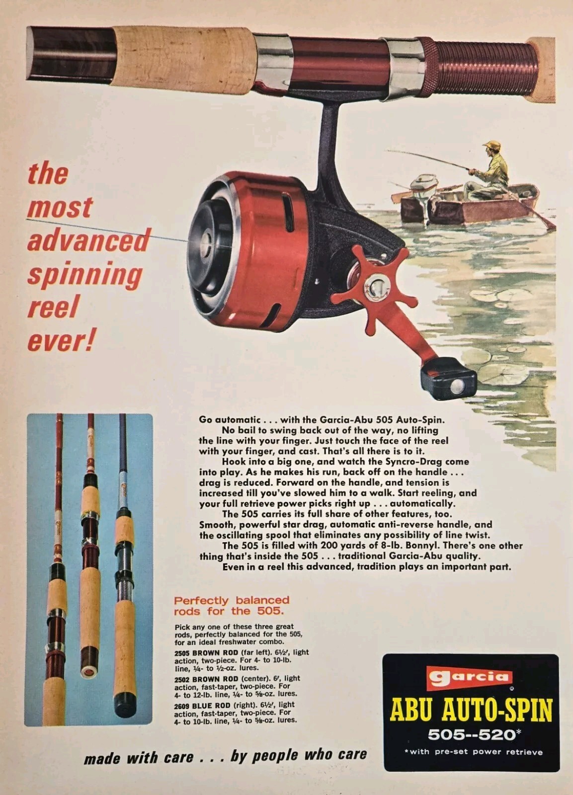 Garcia 1968 Abu Auto Spin 505 Mitchell 406 Fishing Reel Vintage Print Ad Art VTG