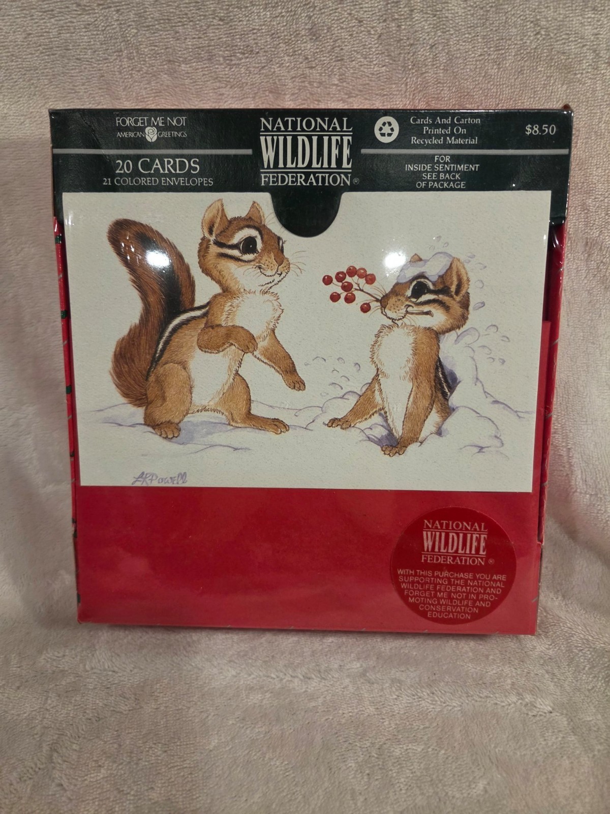 VTG NWF Christmas Cards Box 20 Sealed Chipmunks Snow Berries Wildlife Fed