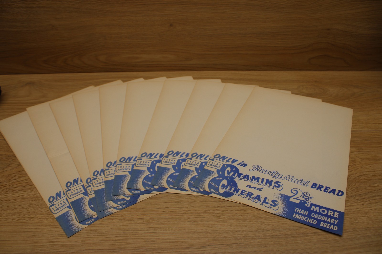 Lot of 10 Vintage Purity Maid Bread Paper Wrappers Advertising Blue White