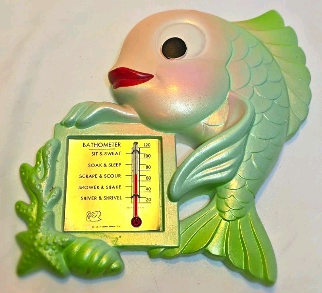 Vintage 1977 Miller Studio Fish Thermometer Chalkware Wall Plaque