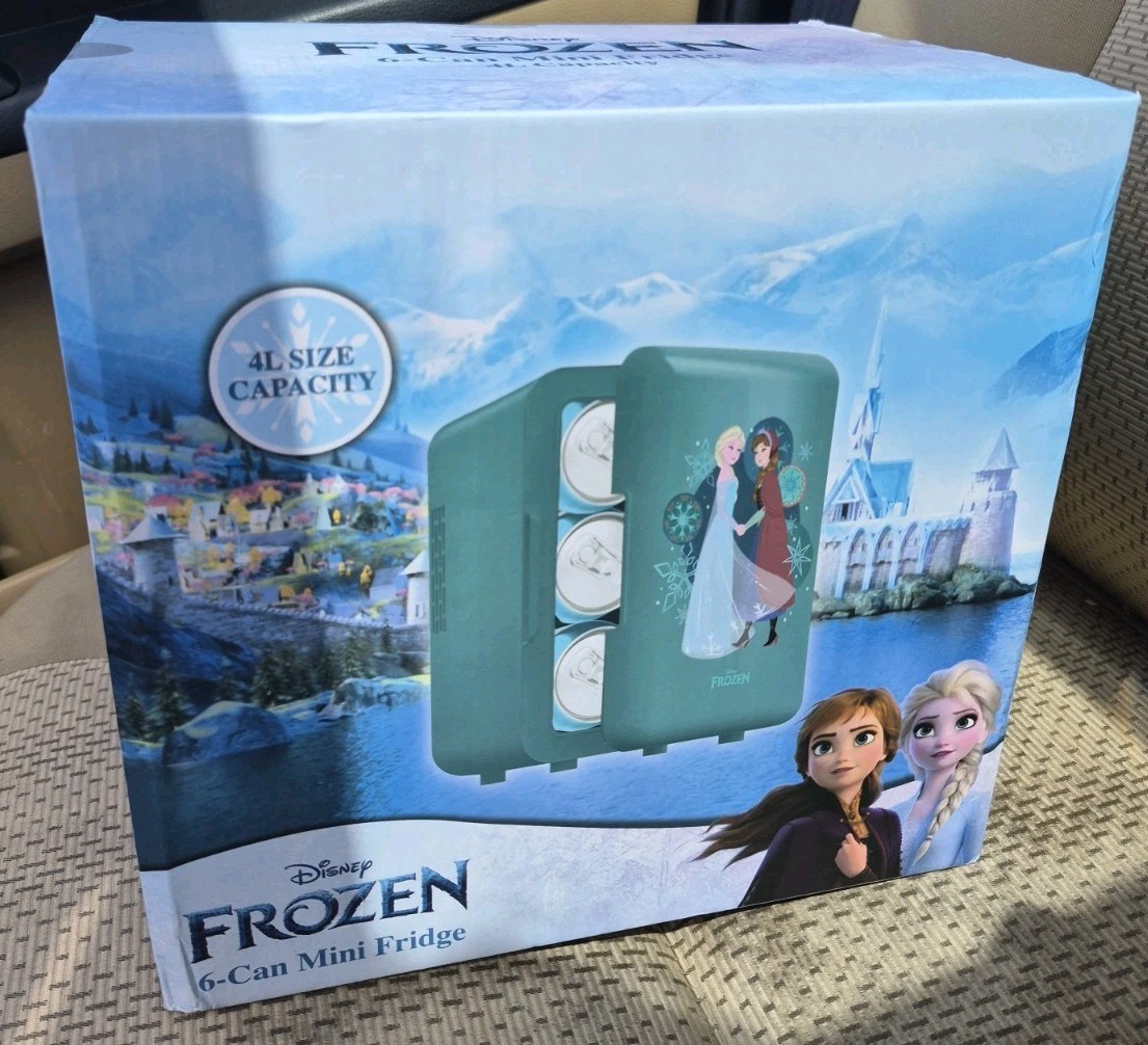 Disney\'s Frozen Mini Refrigerator Anna And Elsa Compact Portable Design New