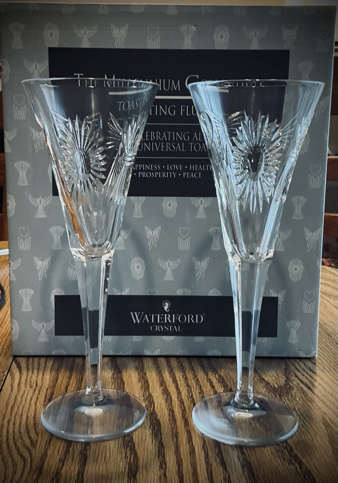 Waterford Millennium Collection Crystal Champagne Flutes Set of 2 w/ Box