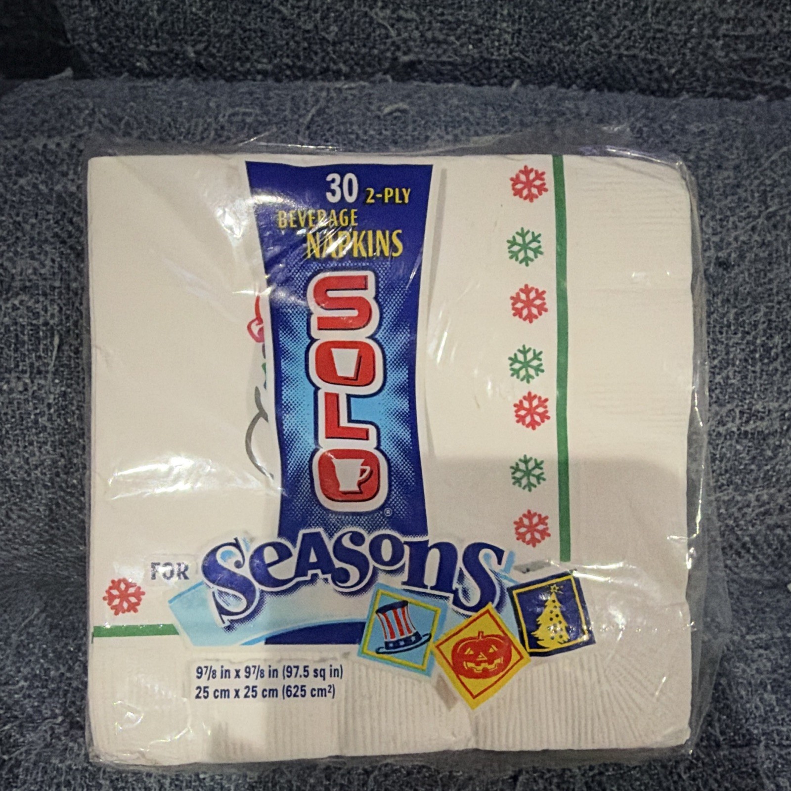 Vintage SOLO For Seasons Christmas Snowflake Beverage Napkins 30 Ct NOS