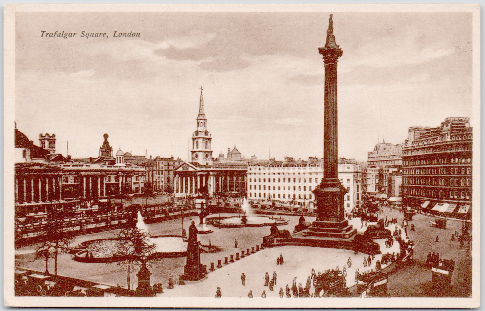 UK England London 1905 Trafalgar Square Nelson Column Fountains Crowd Postcard