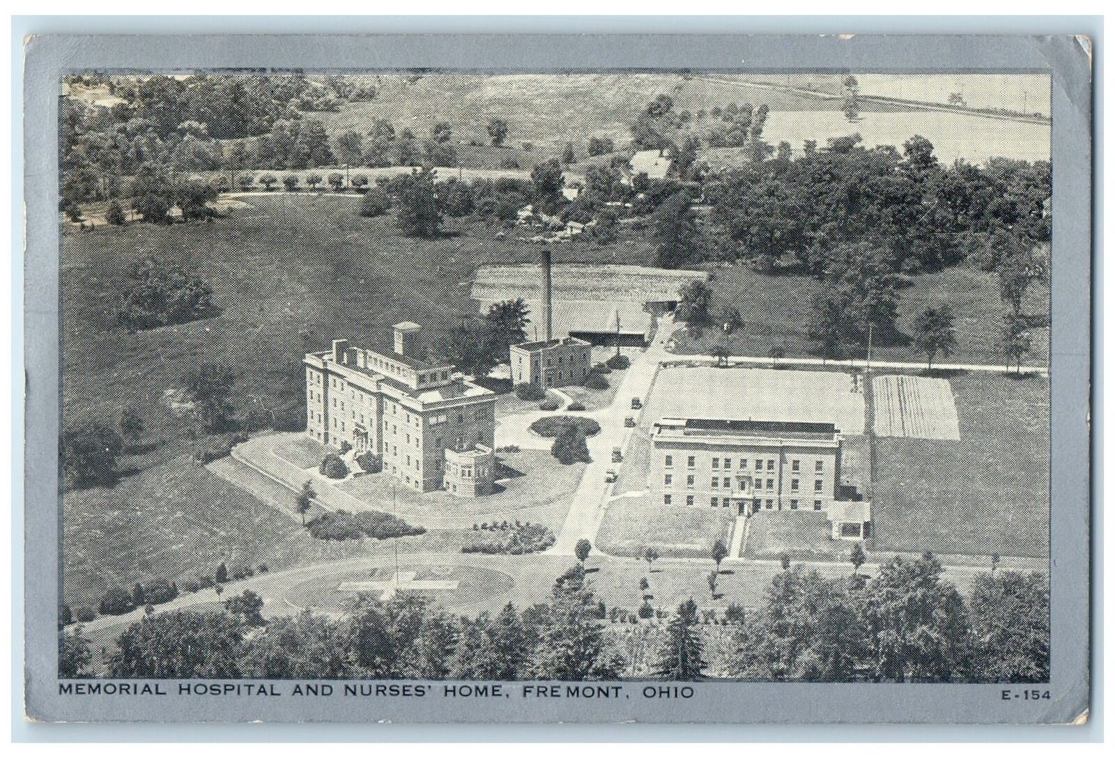 1939 Aerial View Memorial Hospital Nurses Home Building Fremont Ohio OH Postcard