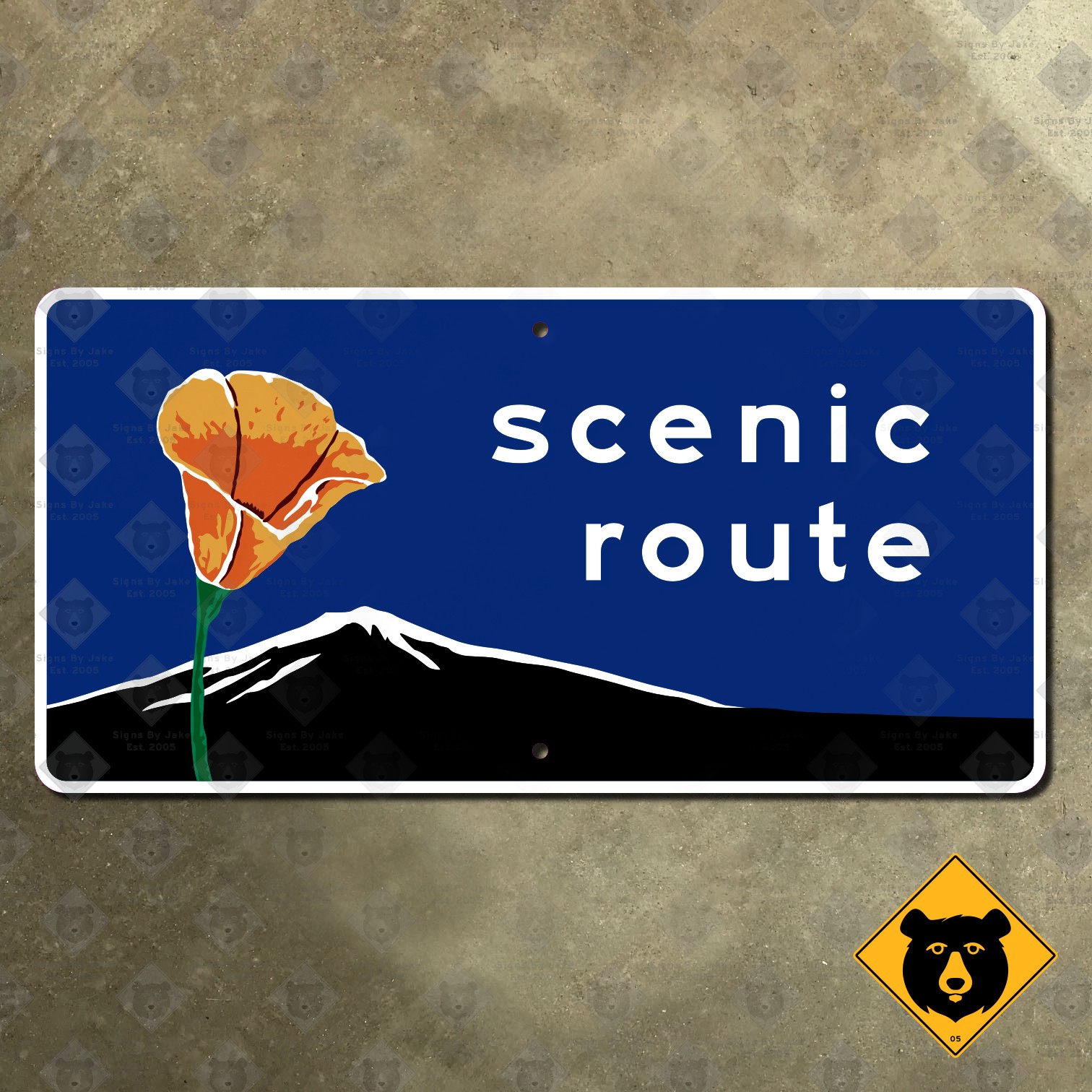 California poppy scenic route text highway marker road sign 1971 mountain 16x8