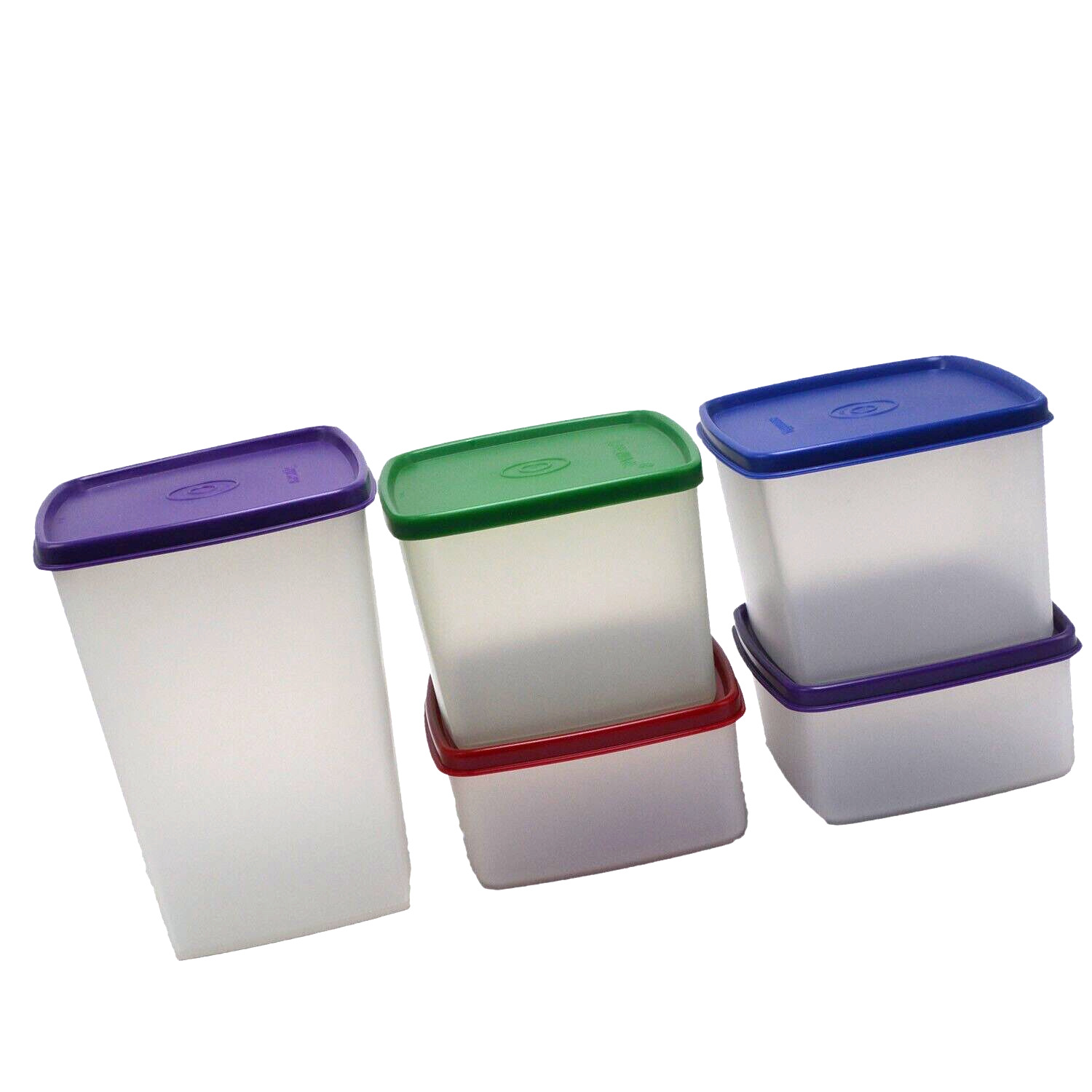 Tupperware Vintage Square Round Containers with Jewel Tone Lids Set of 5 NOS