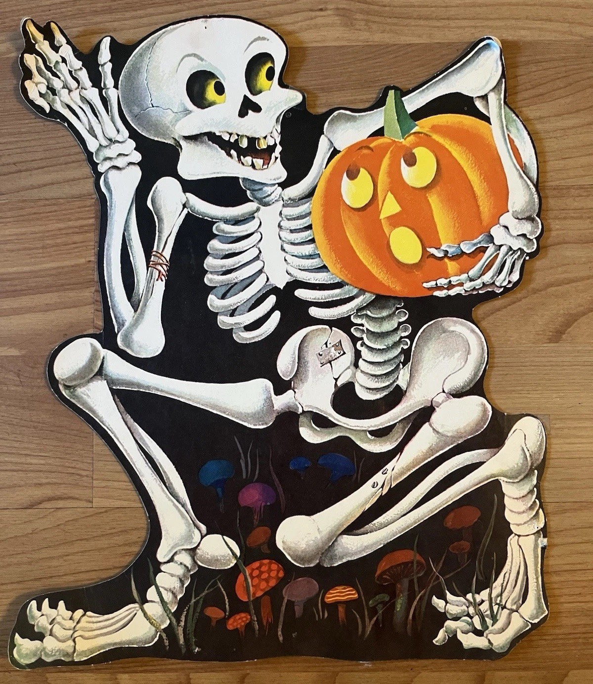 Vintage 16” Halloween Cut Out Skeleton with JOL Mushrooms German ? 1930s ? Rare 