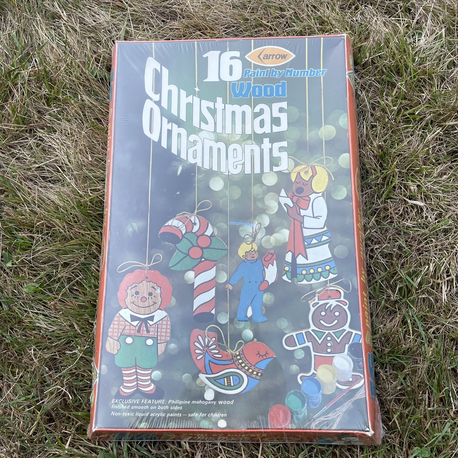 Vintage 1973 Arrow 16 Paint By Number Wood Christmas Ornaments New Sealed Box 