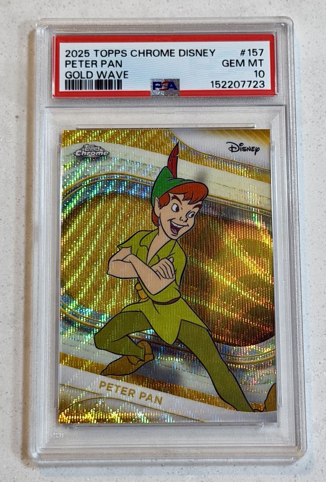 2025 Topps Chrome Disney Peter Pan /50 Gold Wave Refractor PSA 10 GEM MINT