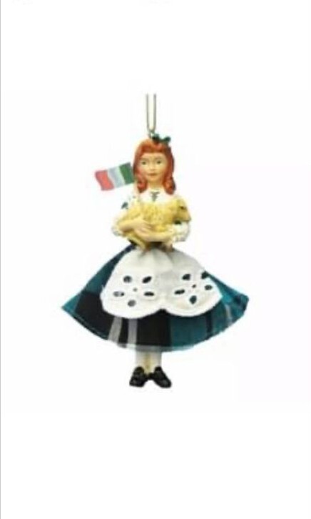 Irish Girl Christmas Ornament with Ireland Flag and a Lamb