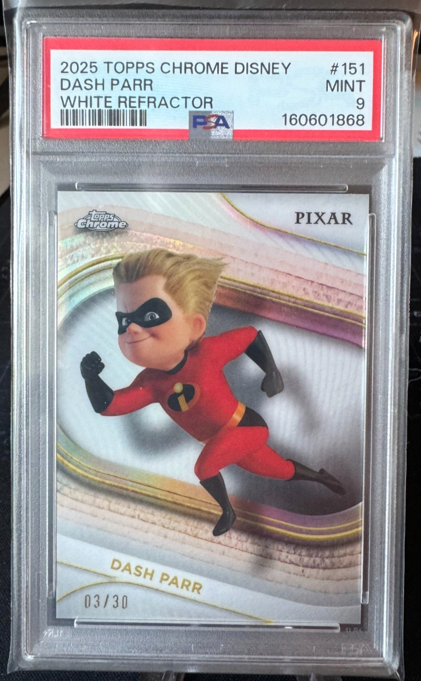 2025 Topps Chrome Disney Pearl White Dash Parr /30 PSA 9 