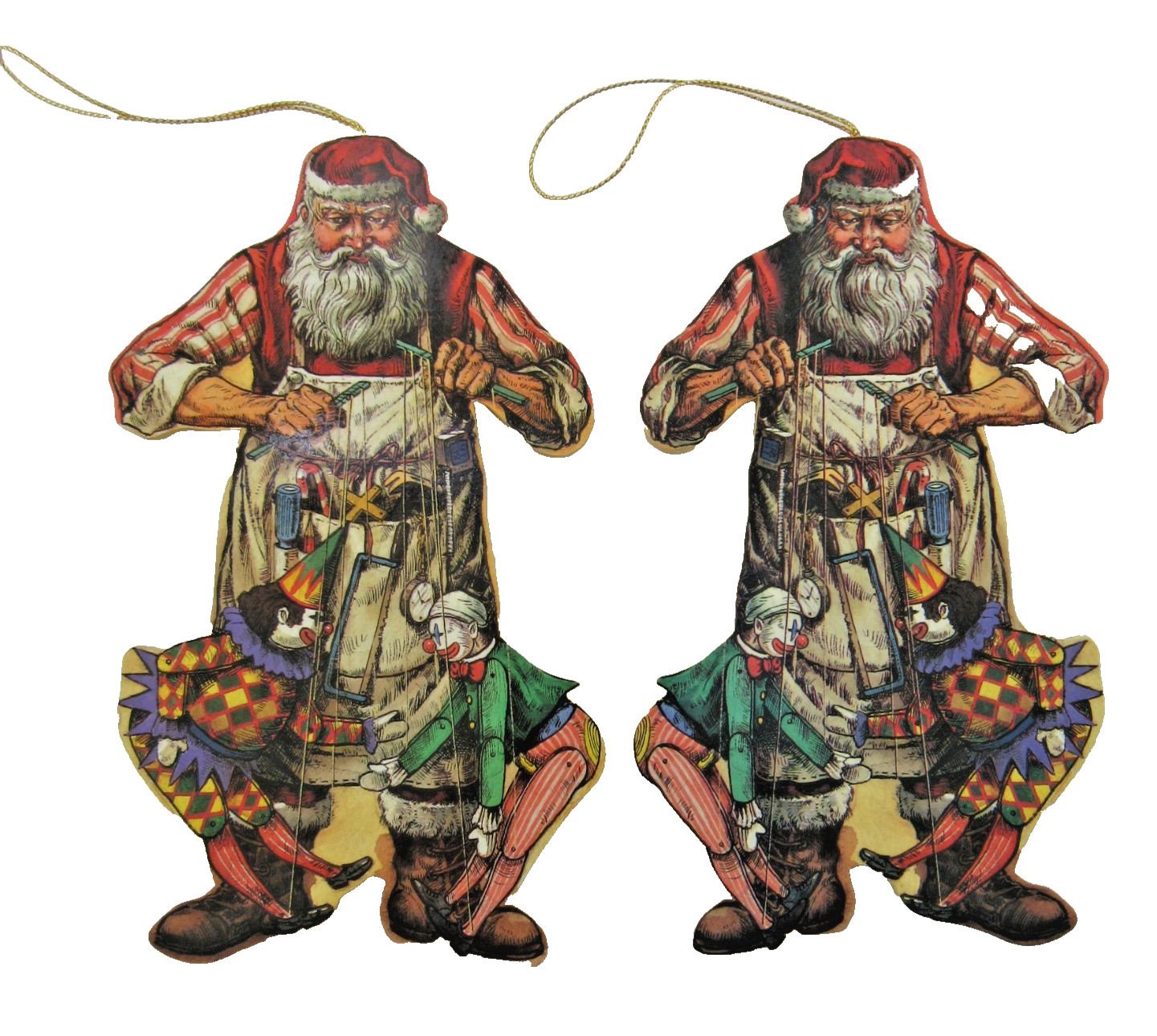 2 Vintage Christmas Ornaments WOOD Victorian Santa Midwest Cannon Falls 6.5\
