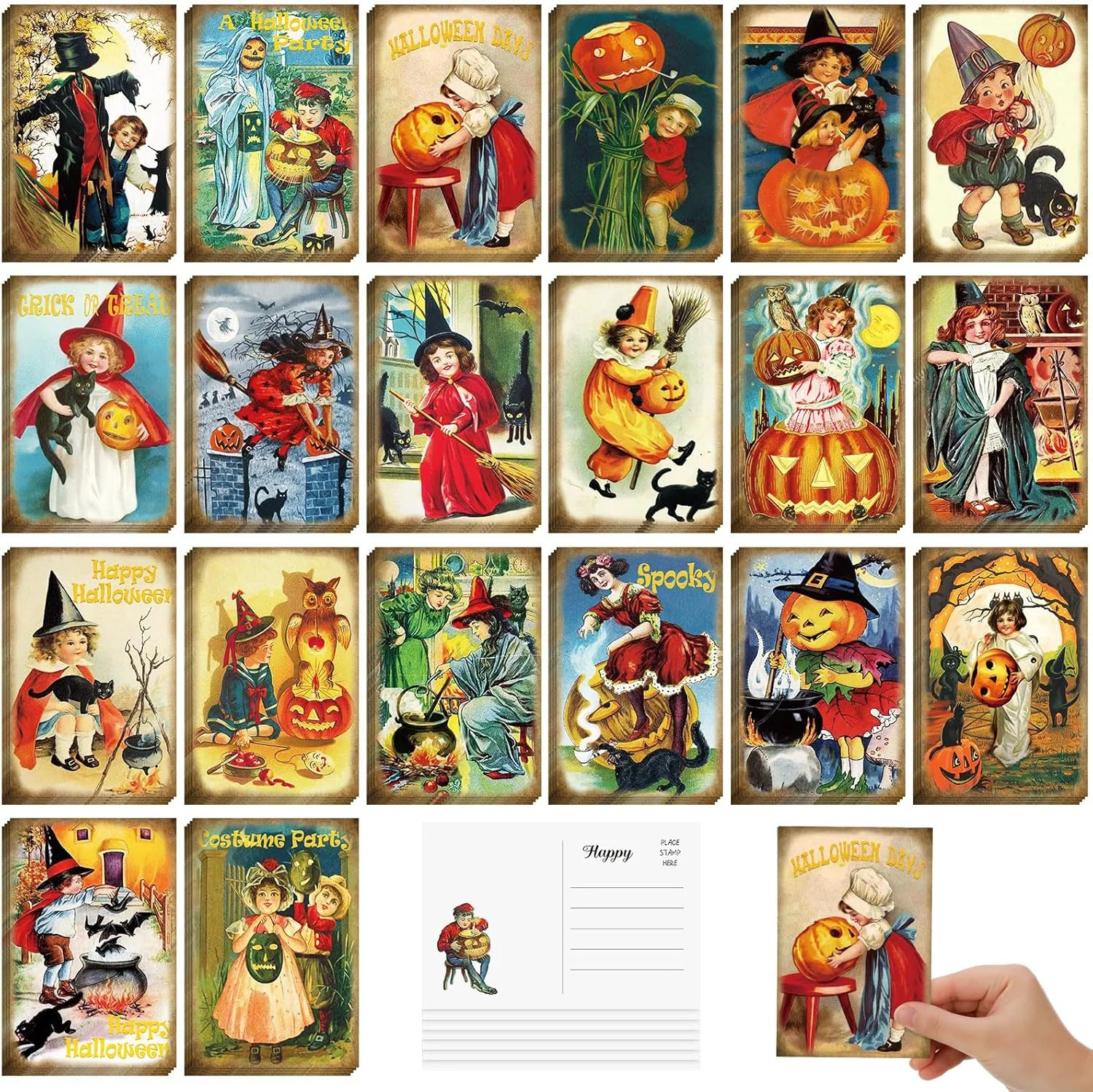 80 Pcs Vintage Halloween Postcards 4 x 6 Retro Halloween Greeting Cards Scary
