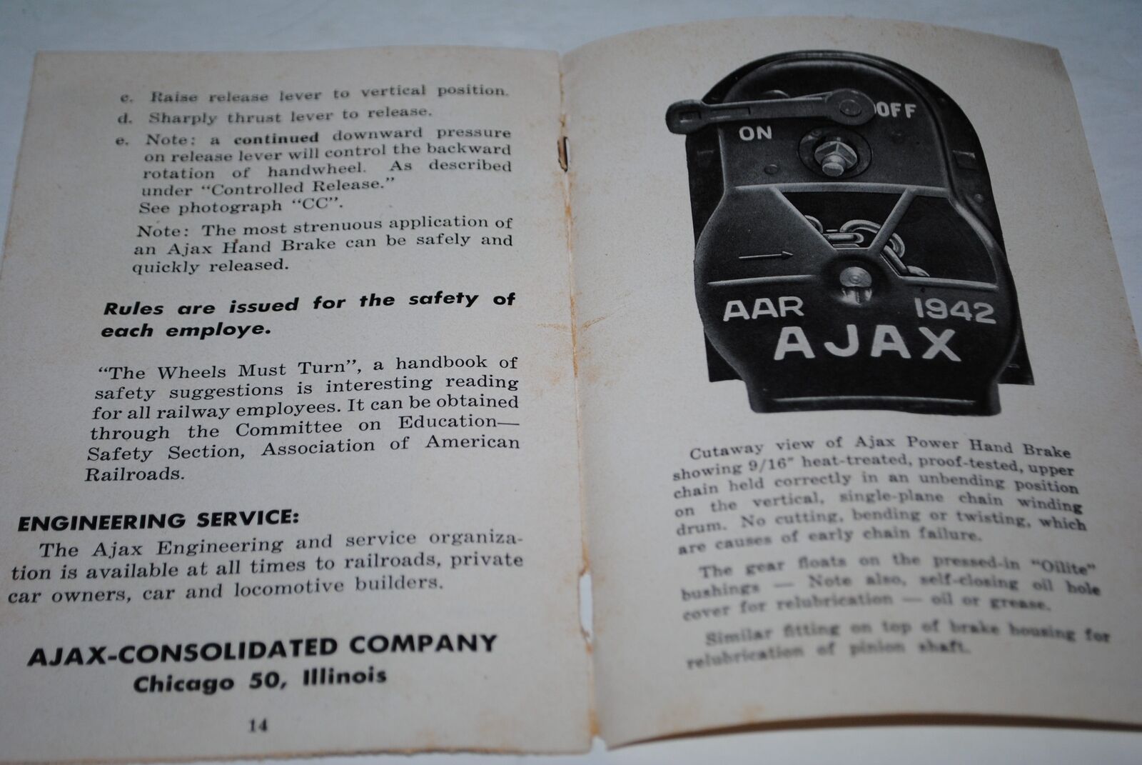 1947 Southern Rwy Ajax Power Hand Brake Operating Instructions