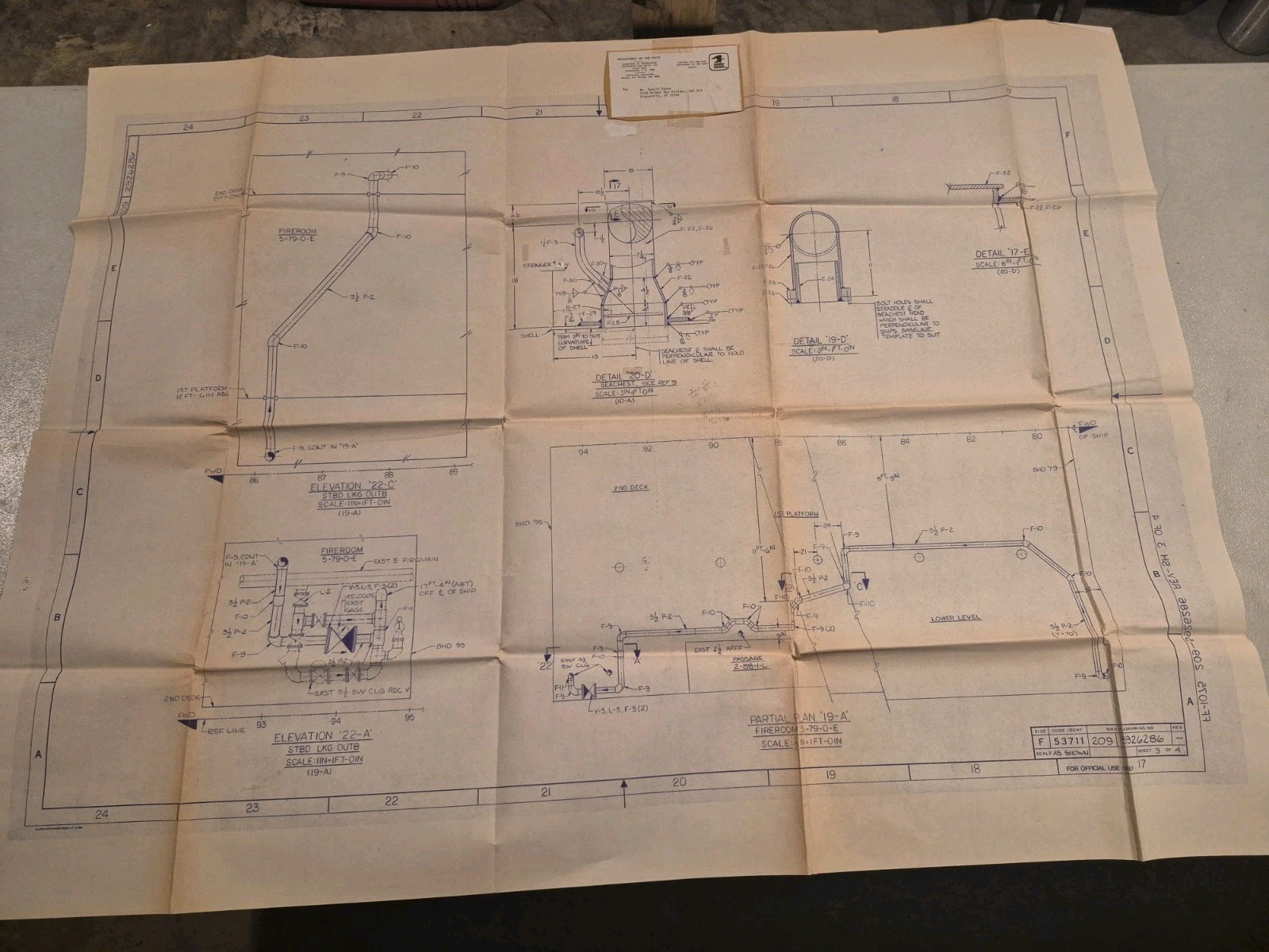 Vintage US Navy NAVSEA Blueprint Ship Engineering Drawing 5926286