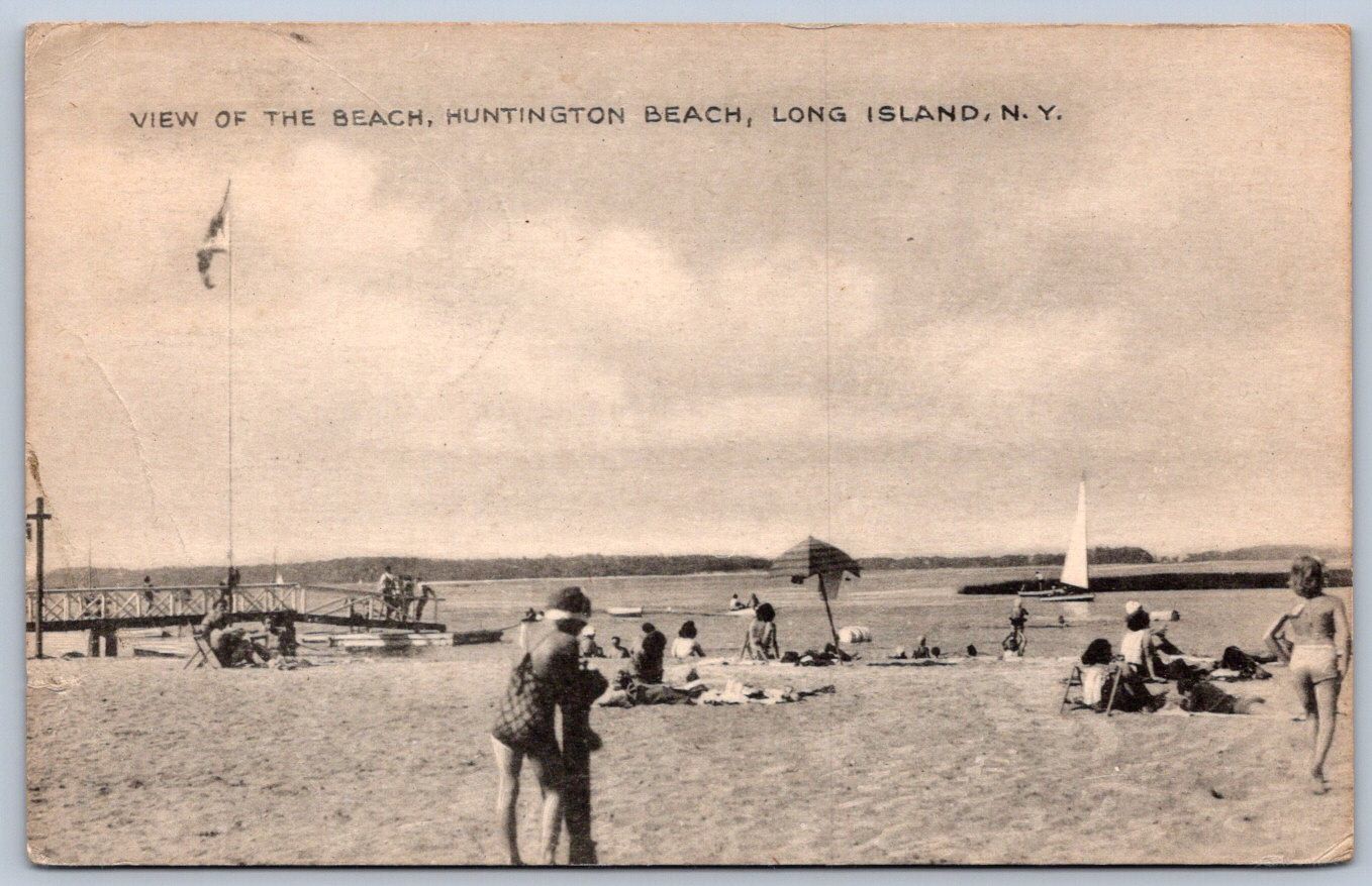 K53/ Huntington Beach Long Island New York Postcard c1940 Swimmers 354