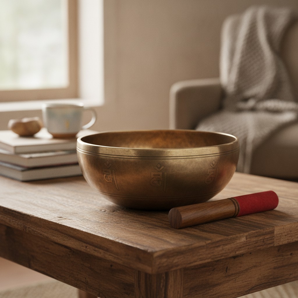 Tibetan Singing Bowl Wooden Mallet with Red Suede Cushion – Sound Healing Sti...