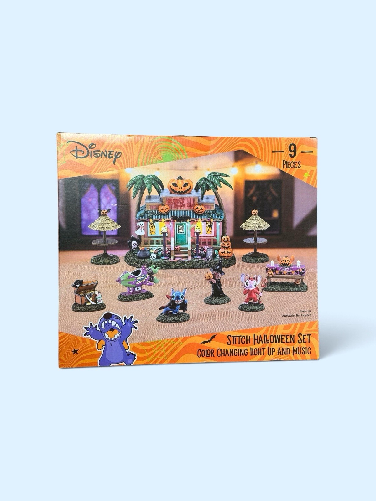 Disney Stitch Halloween Light Up Musical Set 9pc Color Changing Indoor Decor