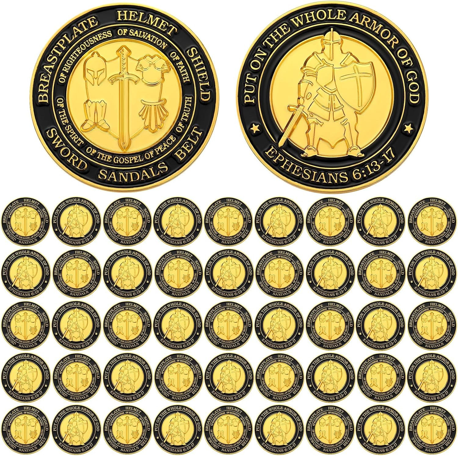 48 Pcs Put on the Whole Armor of God Challenge Christian Coins