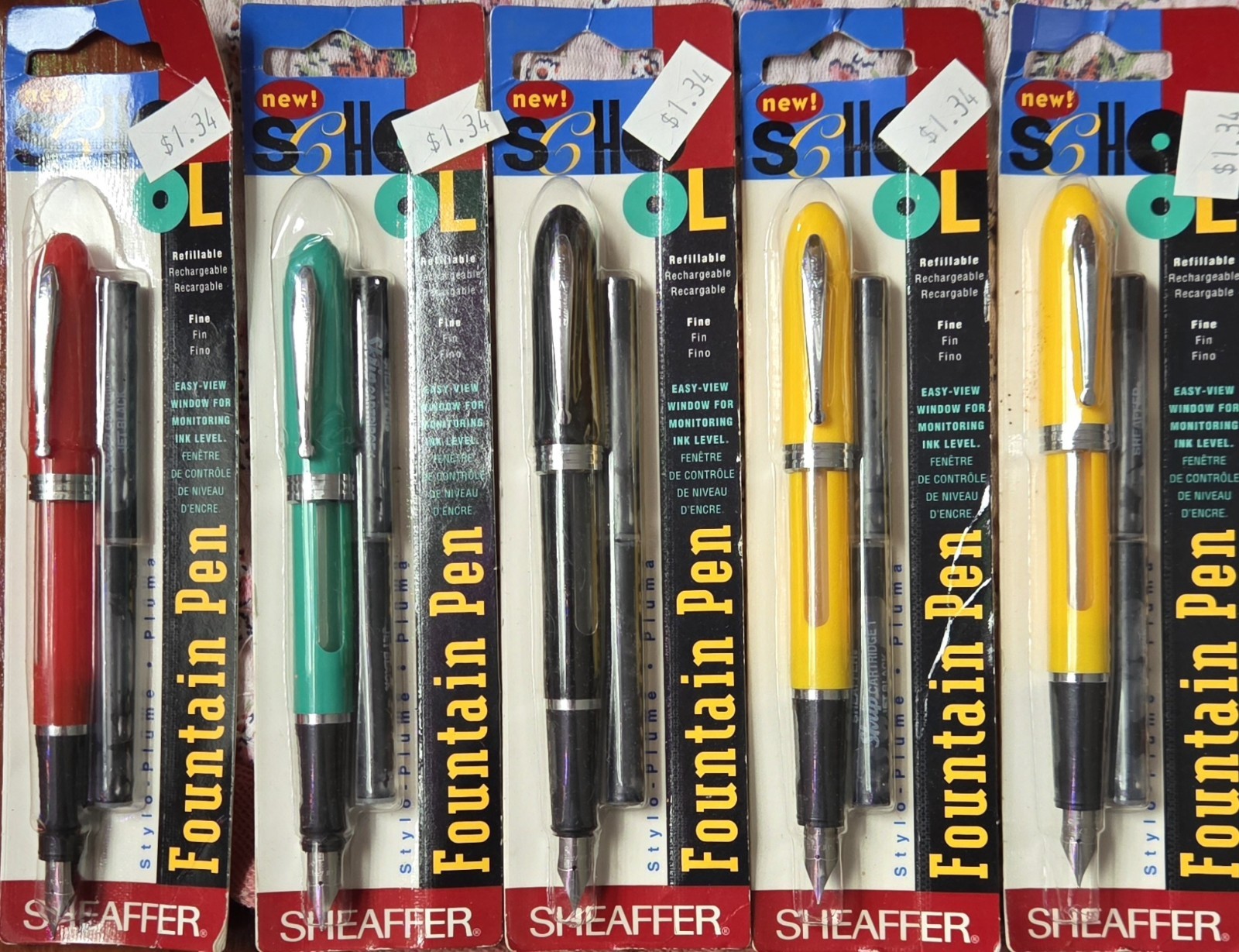 5 Vintage 1990s Sheaffer Cartridge Fountain Pen Refilllable Fine Point Black Ink