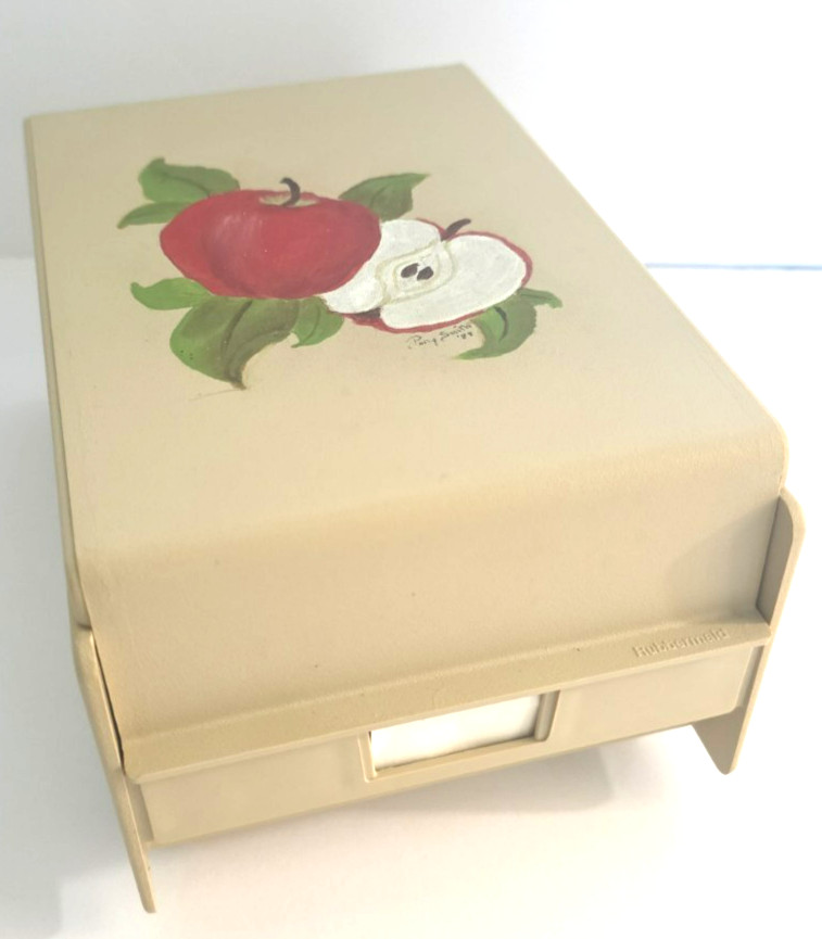 VTG Rubbermaid Hand Painted Apple Decor Index Card Box Recipe Holder #2401