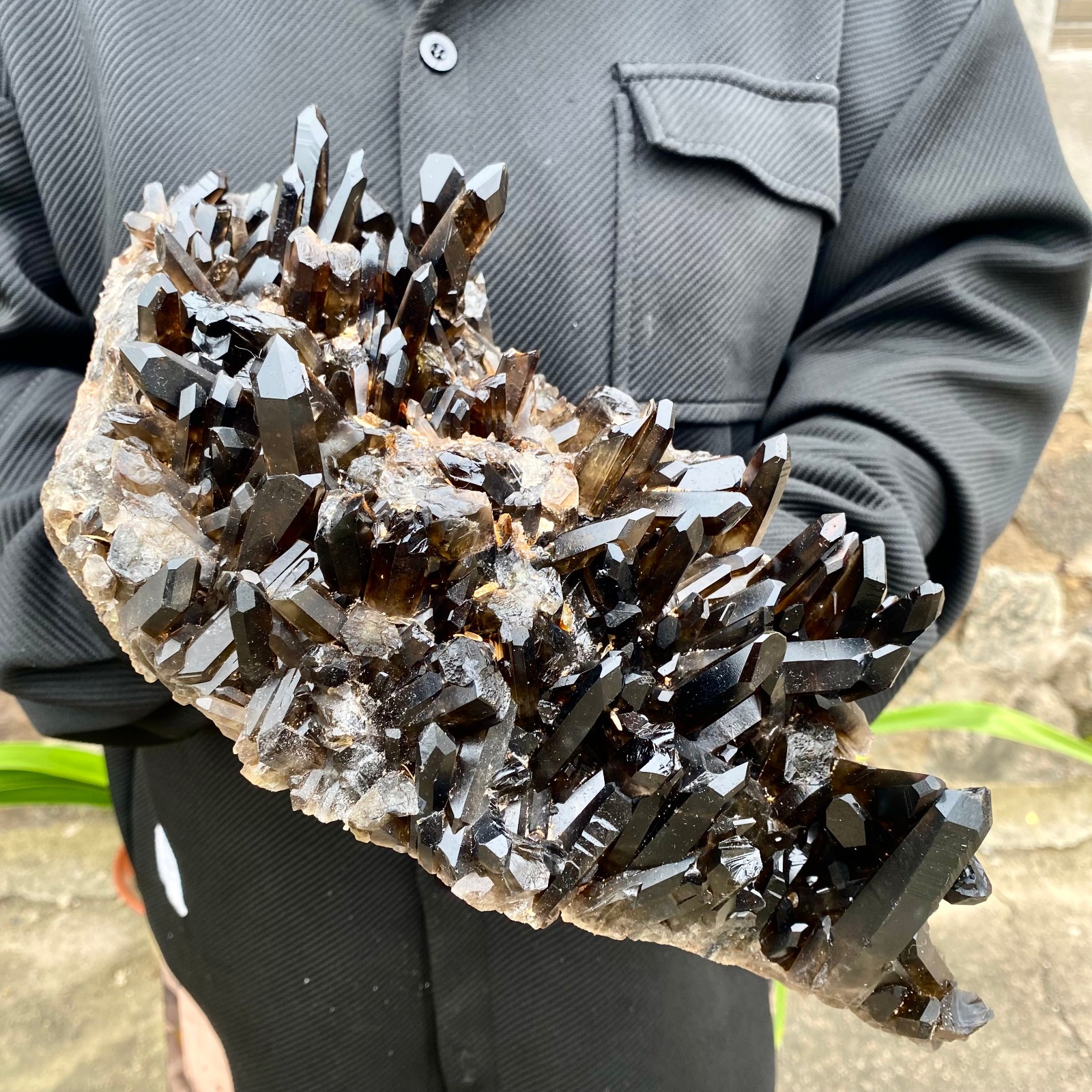 7.9LB Top rare natural beautiful black quartz crystal cluster mineral sample -