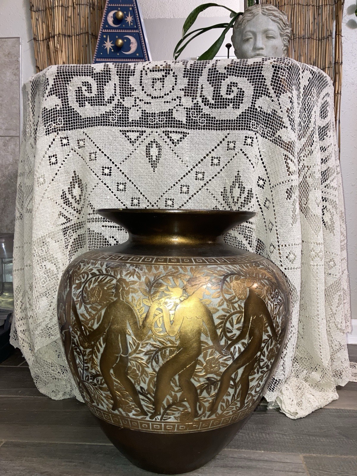 X-Large 1920’s Vintage Porcelain Gold Plated Greek Revival Art Deco Vase Urn