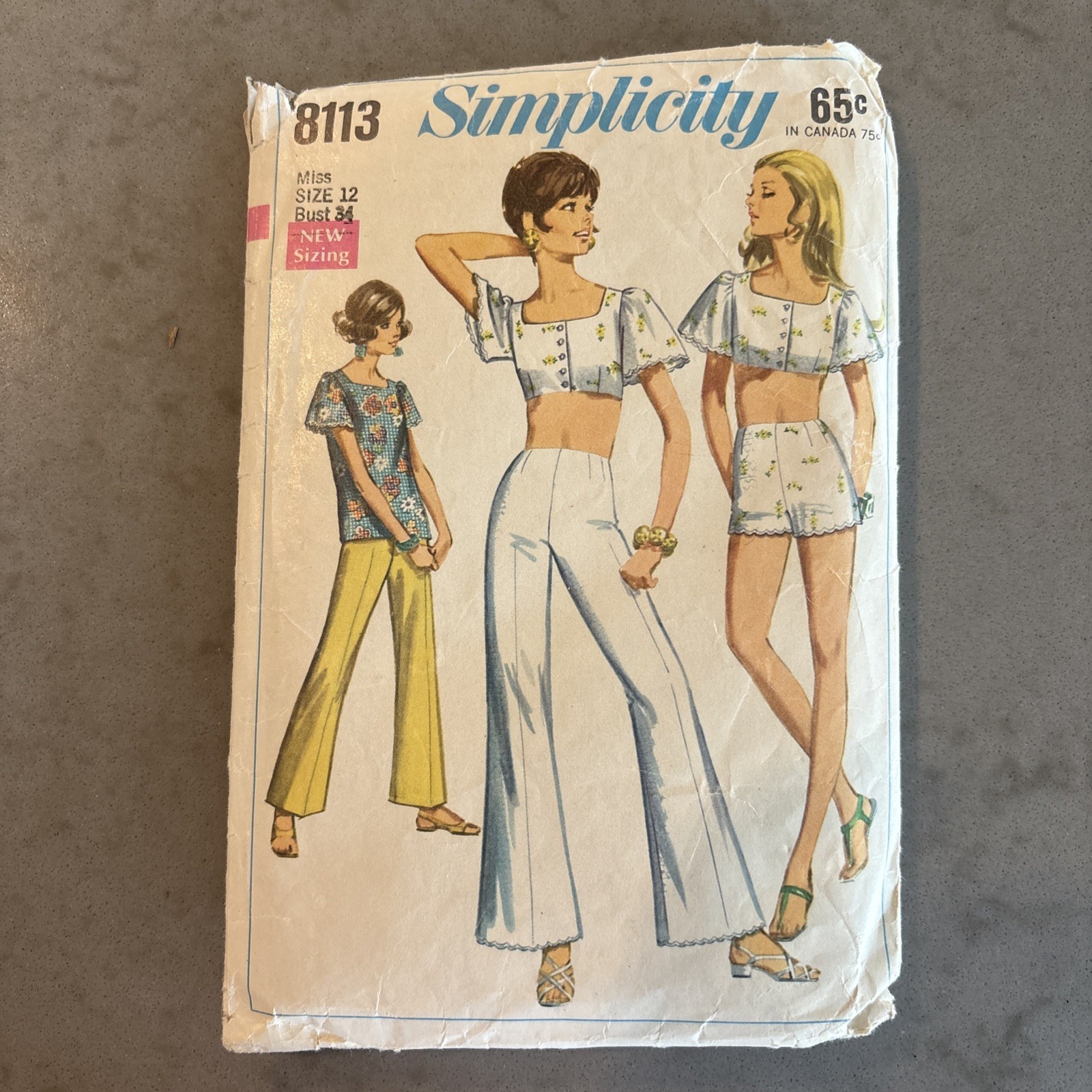 FAB Vtg MOD 1969 Crop Top Pants Shorts SIMPLICITY # 8113  PATTERN Sz 12