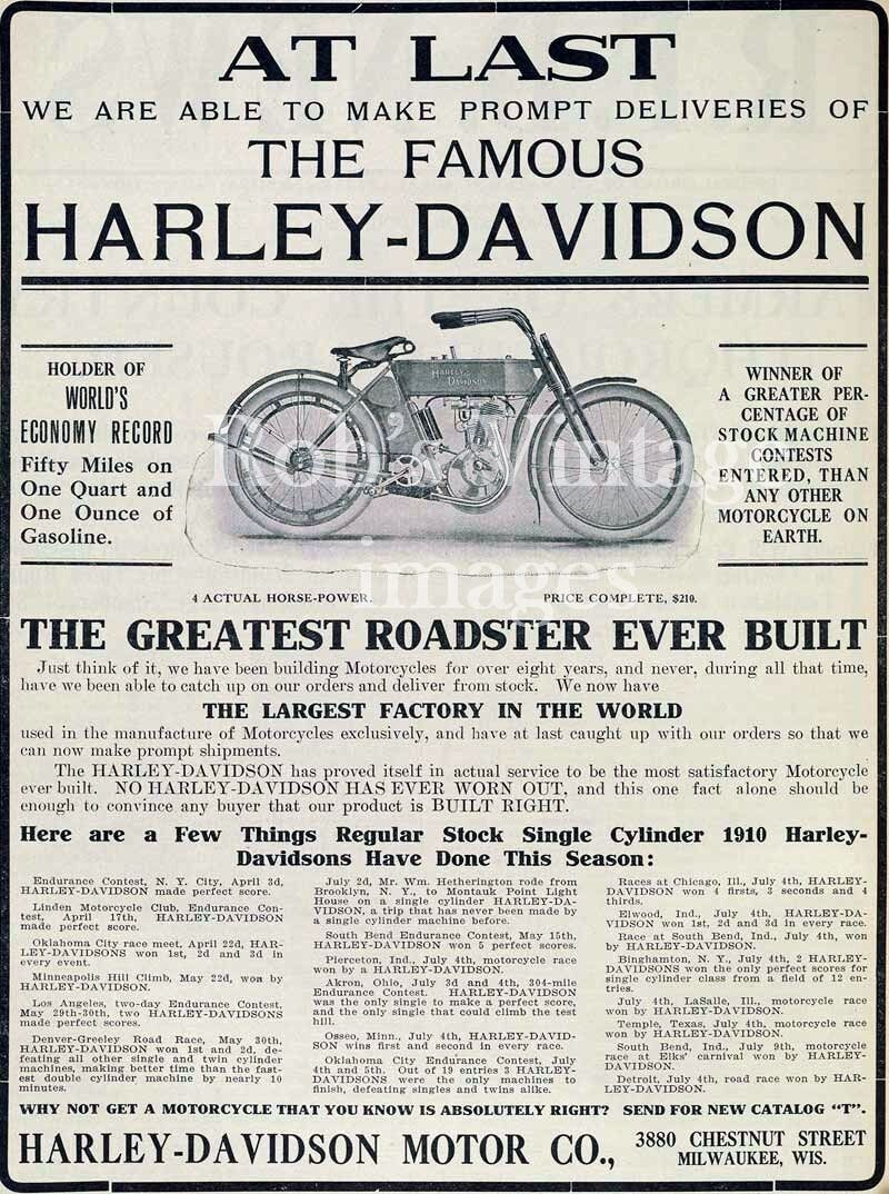 Harley Davidson Vintage Antique Motorcycle Poster Ad 1910 USA Art Print 8 X10