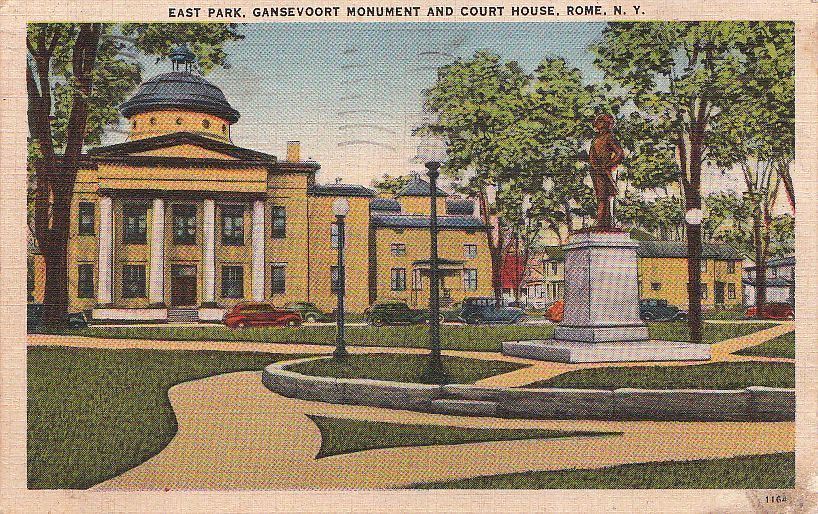  Postcard East Park Gansevoort Monument and Court House Rome NY
