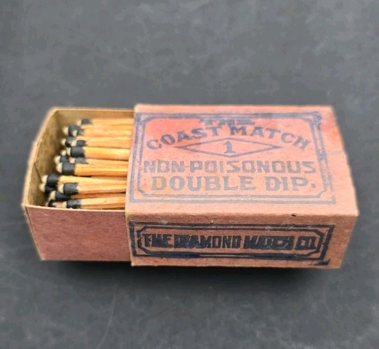 Antique 1910s Coast Match No 1 Double Dip Matchbox Diamond Match Co California