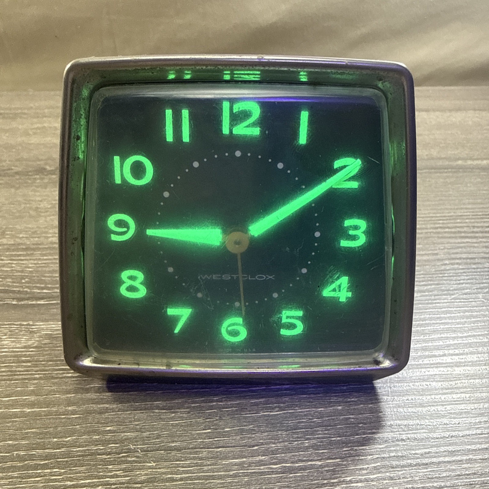 Vintage Westclox Wind-Up Alarm Clock Black Dial Pull Alarm 1940s–1950s Glow