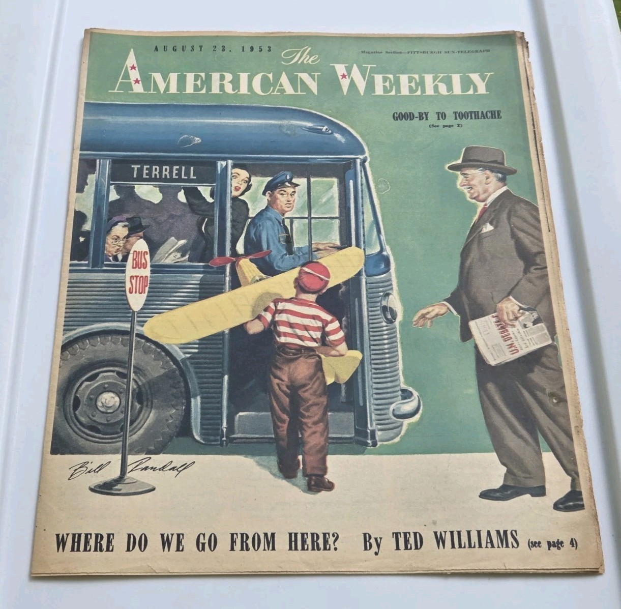 Aug 23, 1953 THE AMERICAN WEEKLY NEWSPAPER TED WILLIAMS ARTICLE GOOD COND