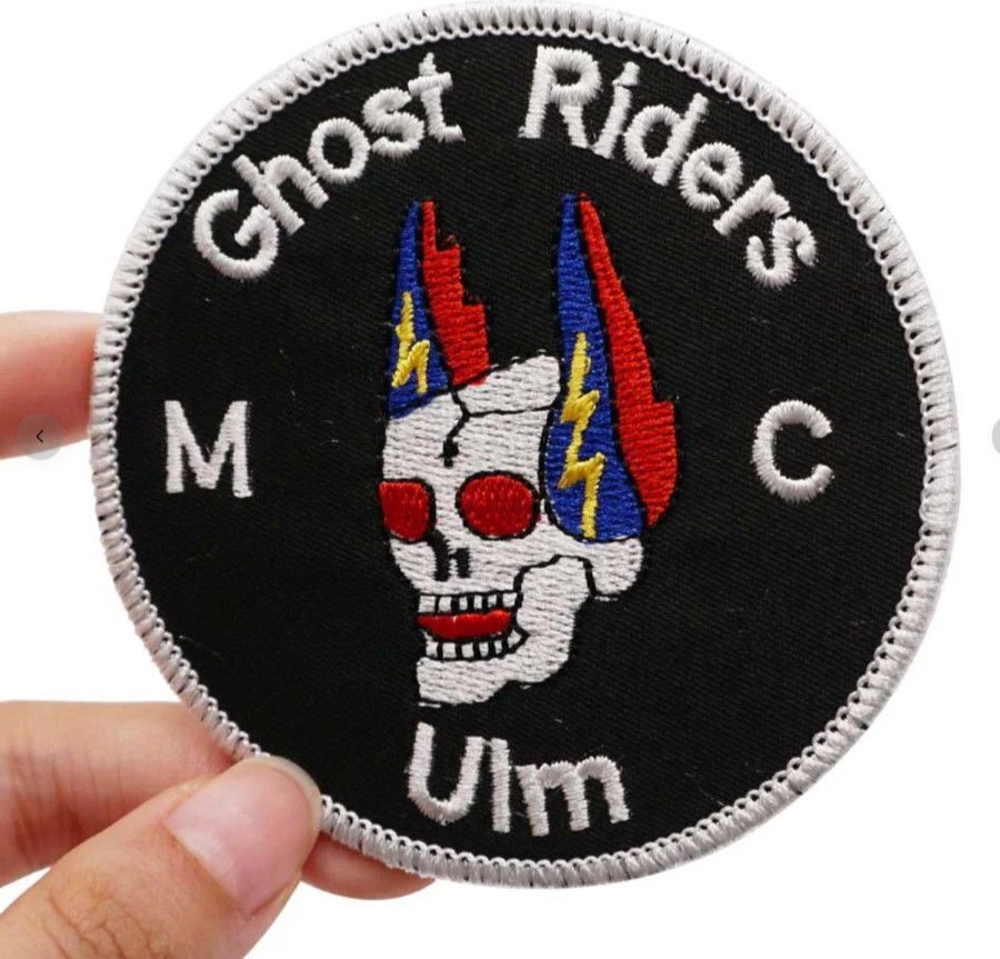 STUNNING GHOST RIDERS M.C. (ULM) EMBROIDERED IRON-ON MOTORCYCLE PATCH...