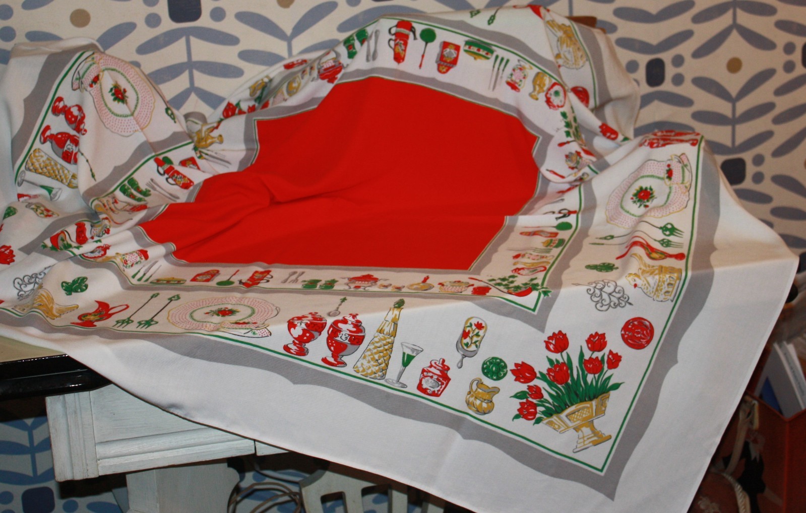 Vintage large rare, hard-to-find retro (1950s/60s) tablecloth, soft cotton blend
