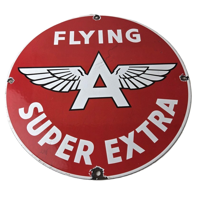 Vintage Flying A Gasoline Sign - Super Extra Aviation Gas Pump Porcelain Sign