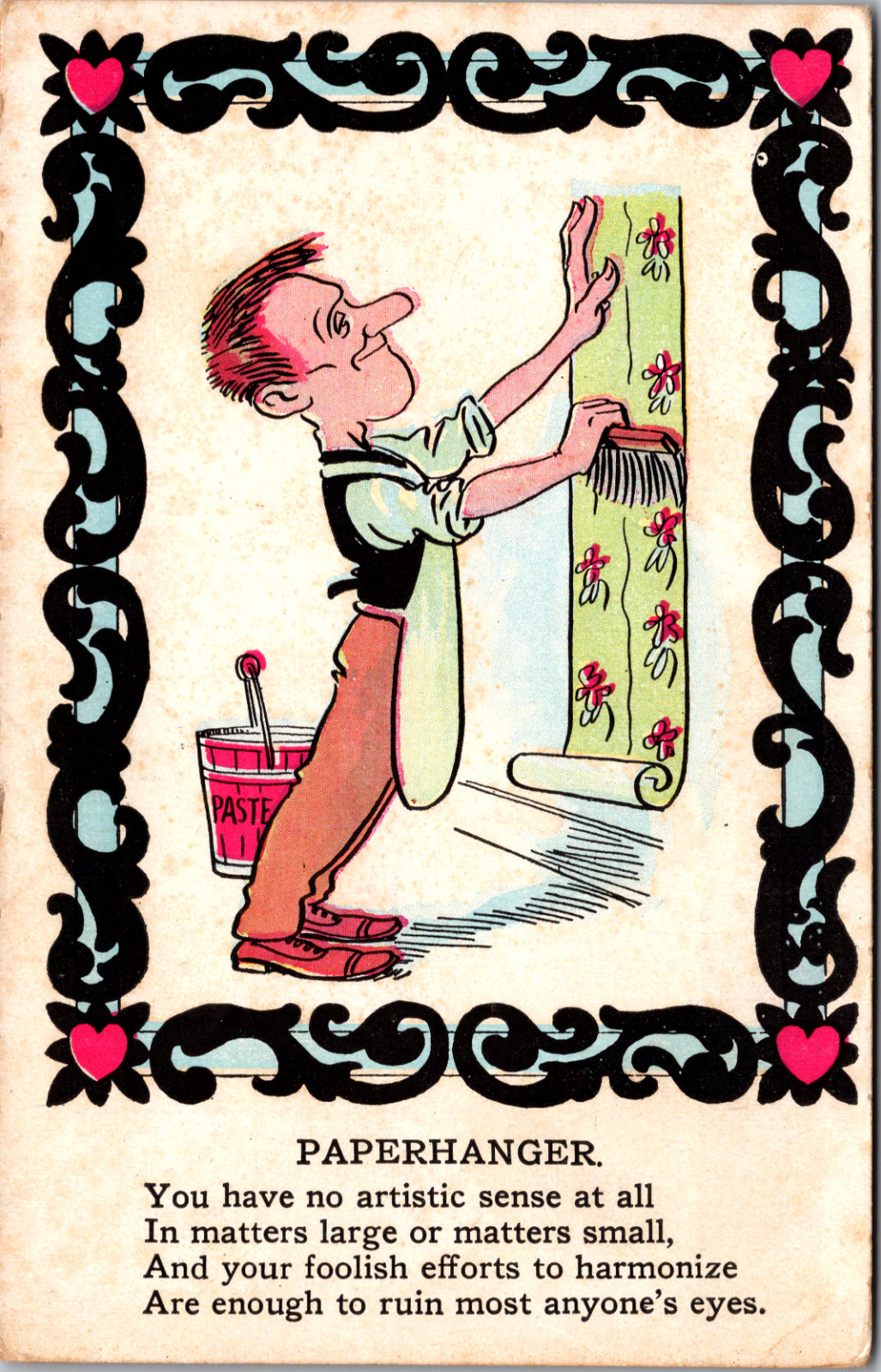 Postcard 1908 Vinegar PAPERHANGER Comic Insult Humor Occupational Satire
