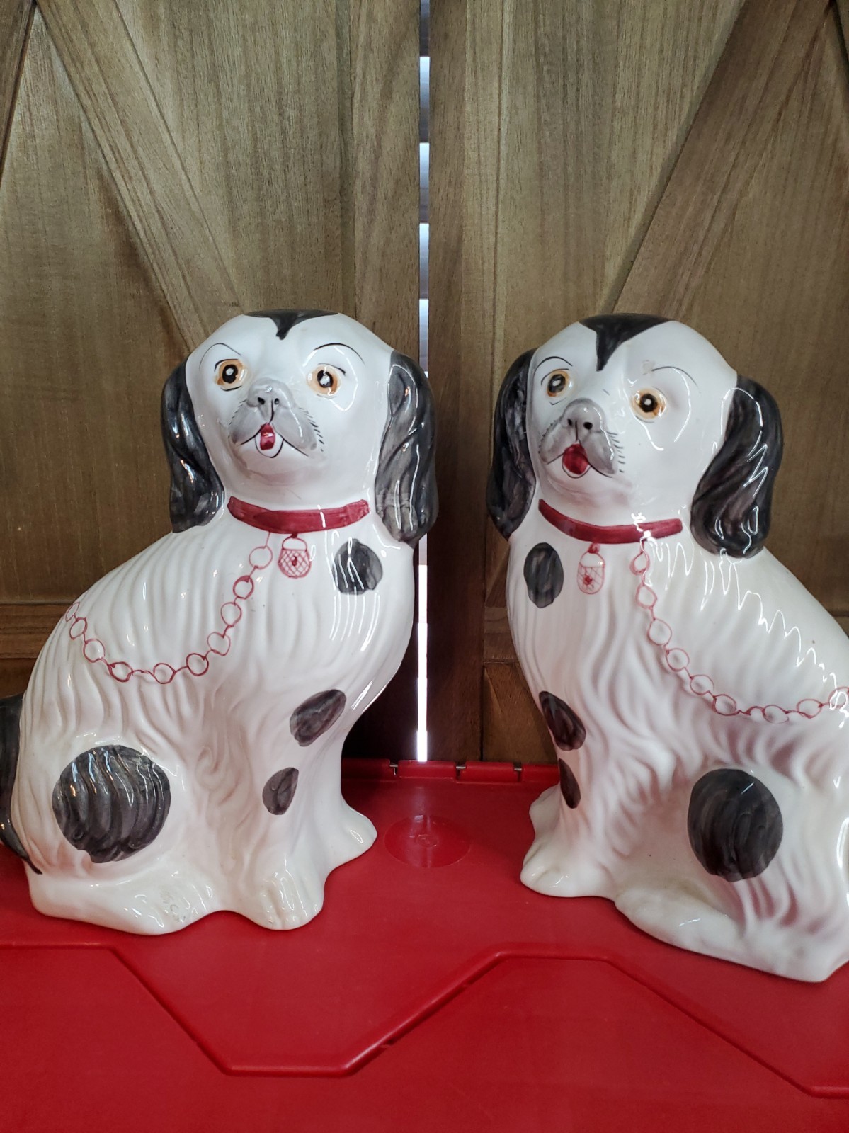 Vintage Pair Staffordshire Style Ceramic Spaniel Dogs Hand Painted Portugal FCCL